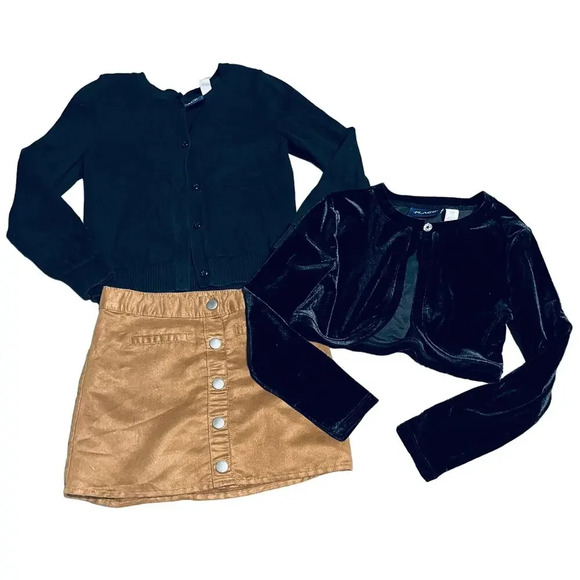 The Children's Place Other - NWOT CP Bundle Tan Brown Skirt 2 Black Cardigans Cotton & Velvet Formal SZ 5-6